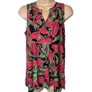 NIC + ZOE Women's Sleeveless Top Small Tropical Leaf Print Vacation Hawaiian